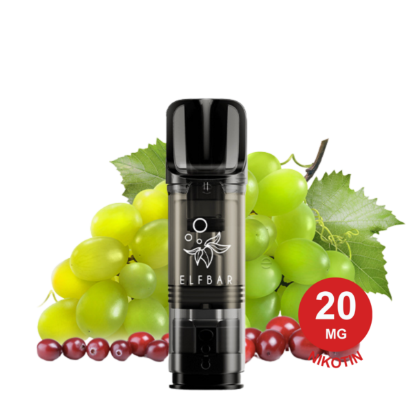 Cranberry Grape Elfa Pod Mit Kleinem Mundstück, Dargestellt Mit Grünen Trauben Und Roten Beeren Auf Weißem Hintergrund