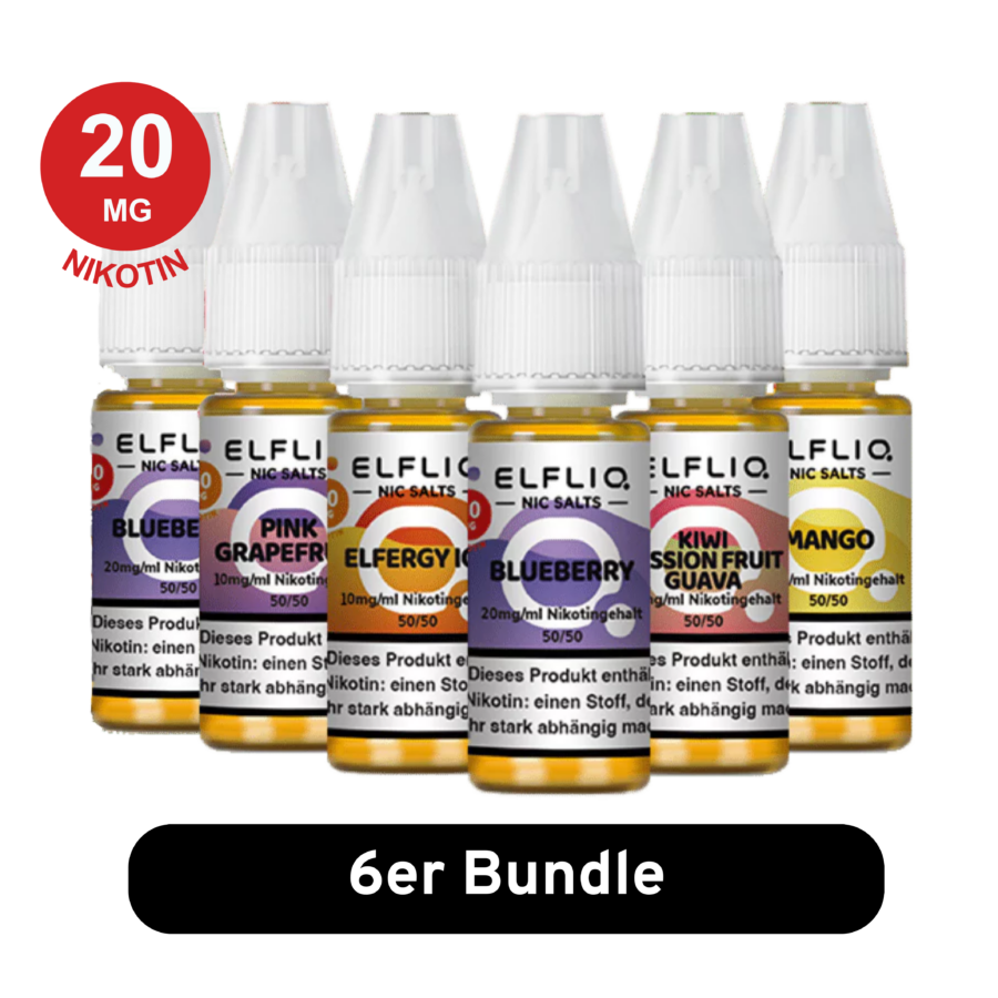 Elfbar Elfliq 10Er Bundle Mit Nikotinsalz E-Liquids In Verschiedenen Geschmacksrichtungen, Darunter Blueberry, Pink Grapefruit, Mango Und Mehr. Jedes Fläschchen Enthält 20 Mg/Ml Nikotin.