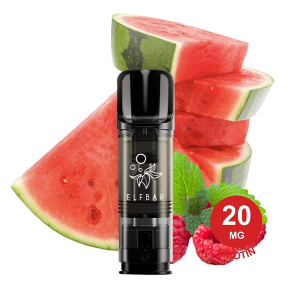 Elfa Pod Mit Der Aufschrift ‚2X Raspberry Watermelon Elfa Pod‘ Mit Wassermelonenscheiben, Himbeeren Und Minzblättern.