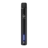 Dark Knight Black Elfa Turbo Pod Kit Aufrecht Stehend, Schwarzes Mundstück Oben, Leuchtend Blaues Licht In Der Nähe Der Basis, Aufgedrucktes Elf Bar-Logo.