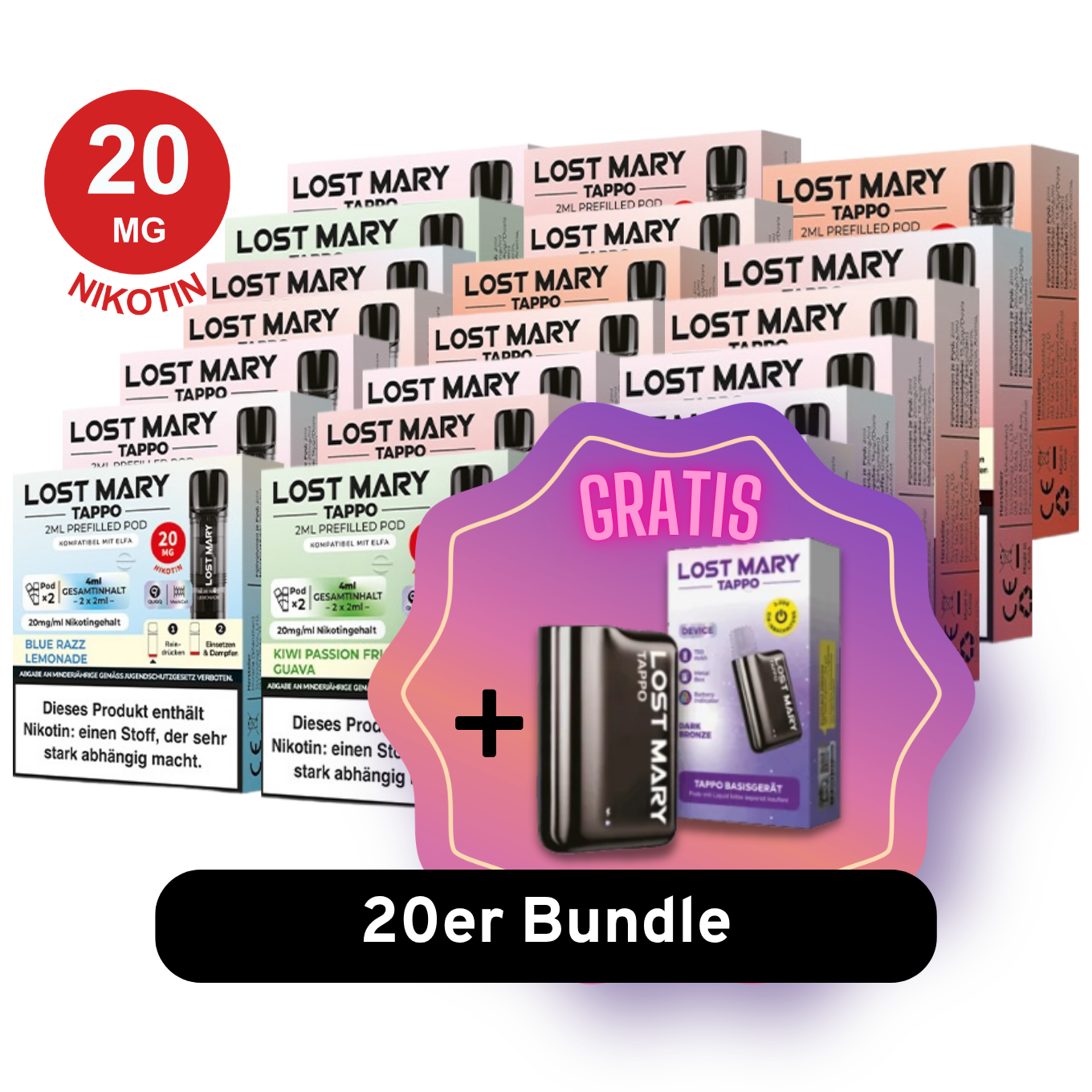 Lost Mary Tappo Pods – 20Er Mix Bundle + Gratis Basisgerät