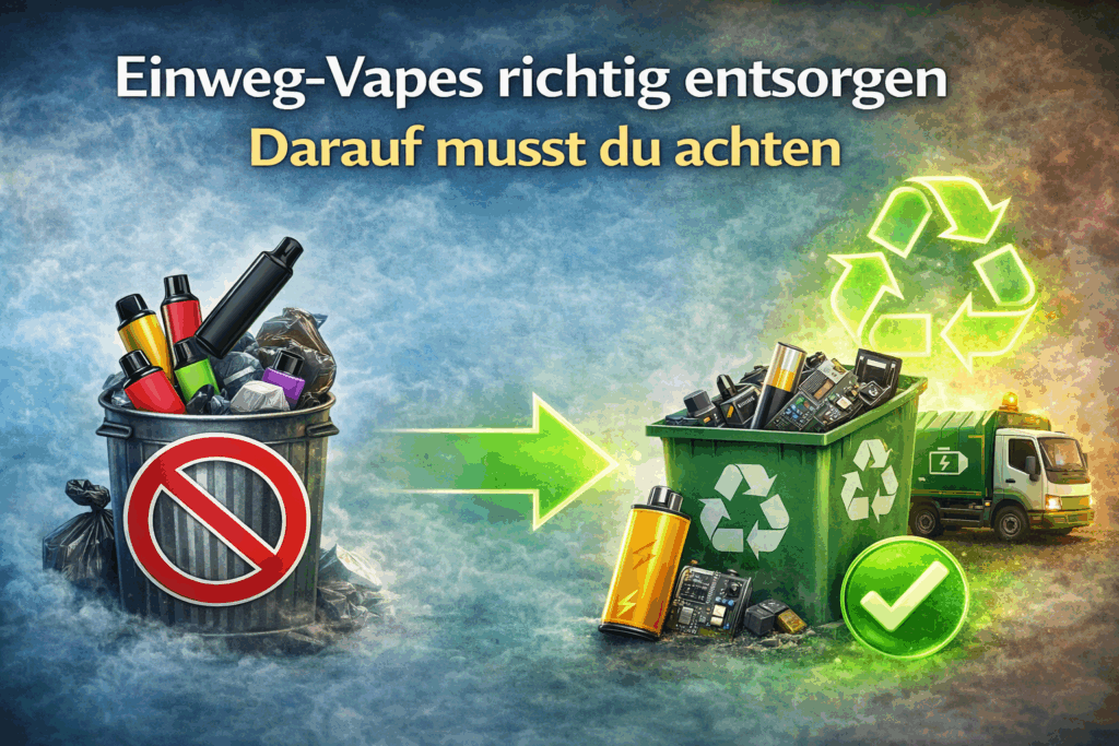 Anleitung Zur Entsorgung Von Einweg-Vapes Mit Lithium-Akku: Einweg-E-Zigaretten Gehören Nicht In Den Hausmüll, Sondern Zum Recyclinghof.