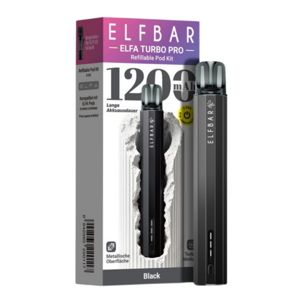 Elfbar Elfa Turbo Pro Pod Kit – Black (Inkl. 0.8 Ohm Refill Pod) Elfa Turbo Pro Black 2 1