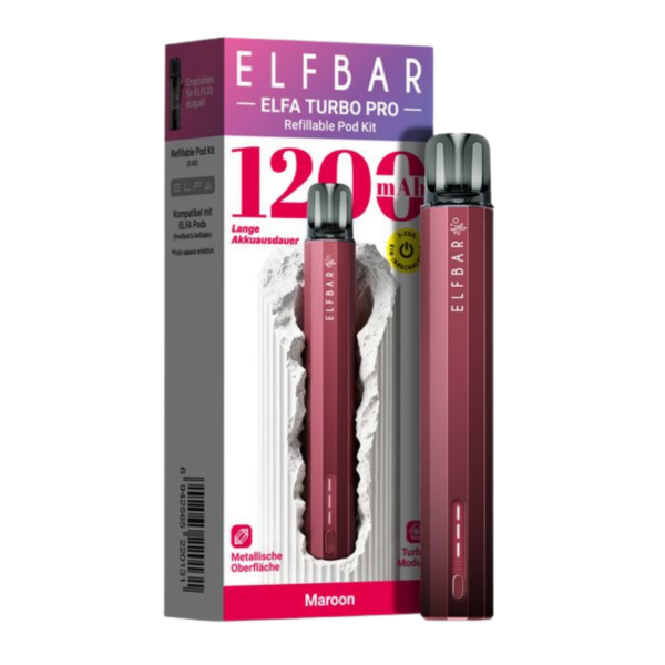 Elfbar Elfa Turbo Pro Pod Kit – Maroon (Inkl. 0.8 Ohm Refill Pod) Elfa Turbo Pro Maroon 2 1