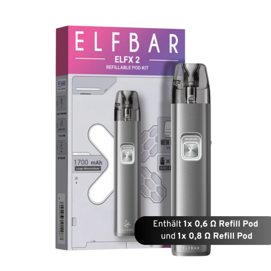 ELFBAR ELFX 2 Refillable Kit - Space Grey (inkl. 0.6 & 0.8 Ohm Pod)