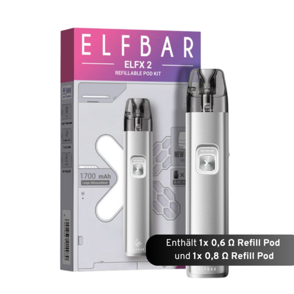 ELFBAR ELFX 2 Refillable Kit - Titanium Silver (inkl. 0.6 & 0.8 Ohm Pod)